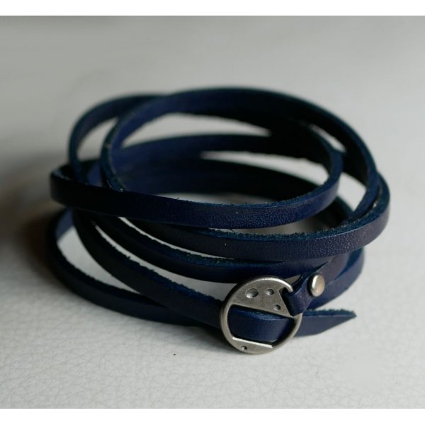 Lederarmband 5 Runden Marineblau verstellbar