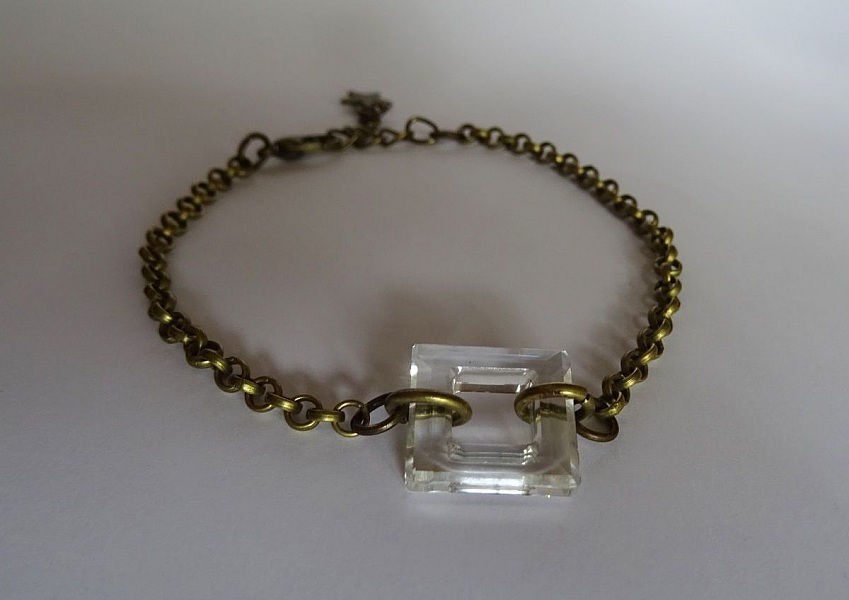 Feines Armband Bronzekette Carr&eacute; Crystal