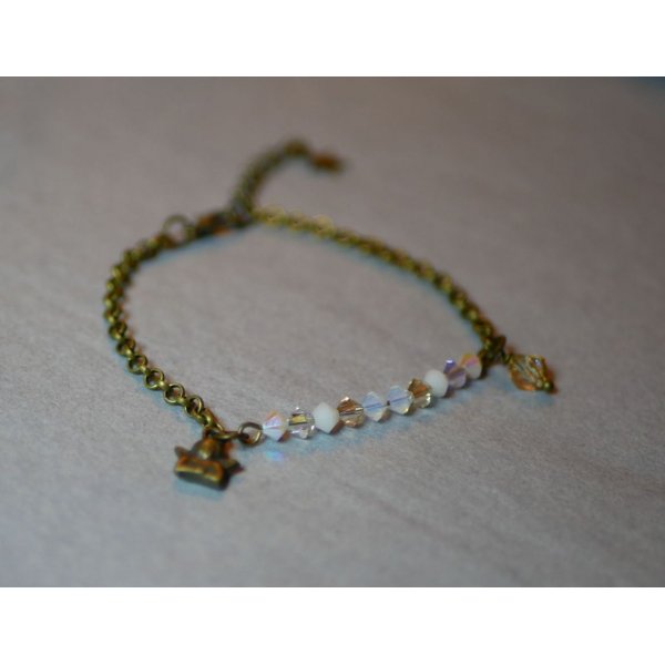 Feines Armband Kette Bronze Wei&szlig; und Gold