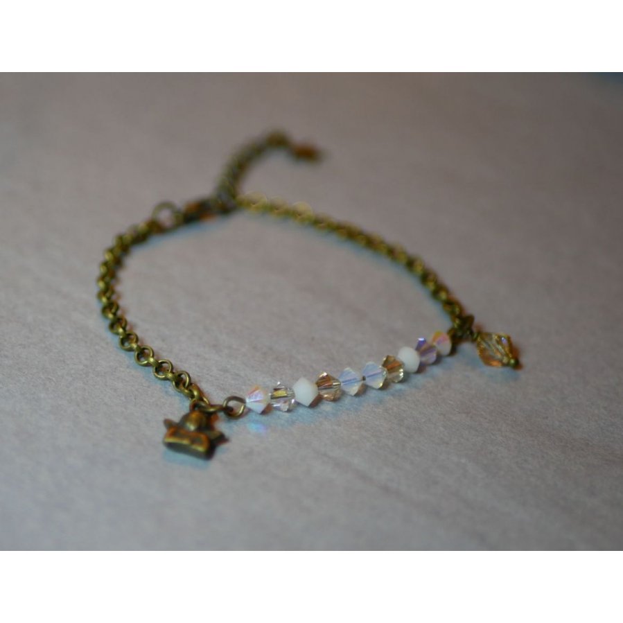 Feines Armband Kette Bronze Weiß und Gold