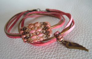 Saipan Armband Double-Turn roséfarbenes Leder 