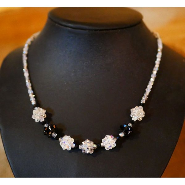 Perlenkugel-Halskette Schwarz Silber