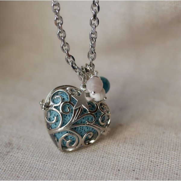 Halskette Anh&auml;nger Herz Parf&uuml;mdose mit Lavastein Farbe nach Wahl Geschenk Valentinstag