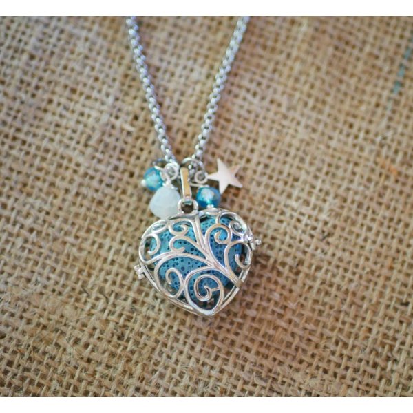 Halskette Anh&auml;nger Herz Parf&uuml;mdose mit Lavastein Farbe nach Wahl Geschenk Valentinstag