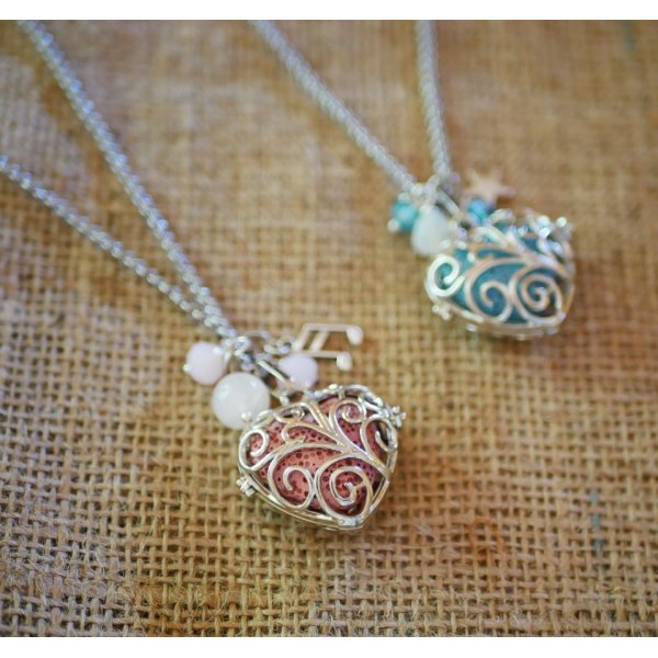 Halskette Anh&auml;nger Herz Parf&uuml;mdose mit Lavastein Farbe nach Wahl Geschenk Valentinstag