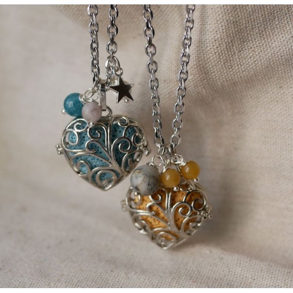 Halskette Anh&auml;nger Herz Parf&uuml;mdose mit Lavastein Farbe nach Wahl Geschenk Valentinstag