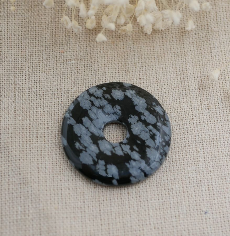 Donut aus Obsidianstein Schneeflocke Durchmesser 40 mm