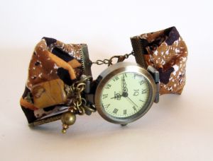 Set Uhr Armband Stoffe Afrikanisches Wax Braun