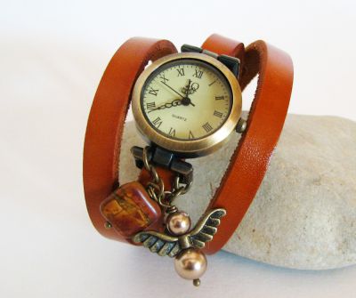 Montre Ange  bracelet triple cuir caramel