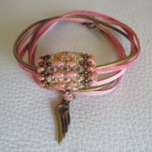 Saipan Armband Double-Turn roséfarbenes Leder 